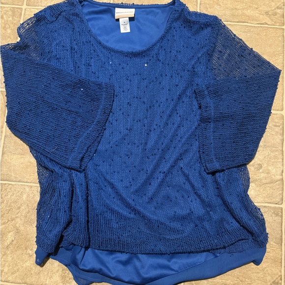 ALFRED DUNNER  Deep Blue Sheer Top - Picture 2 of 3